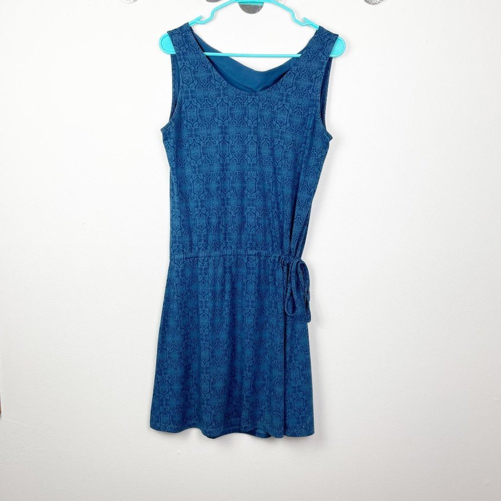 Kuhl Blue Geometric Print Tie Waist Scoop Dress